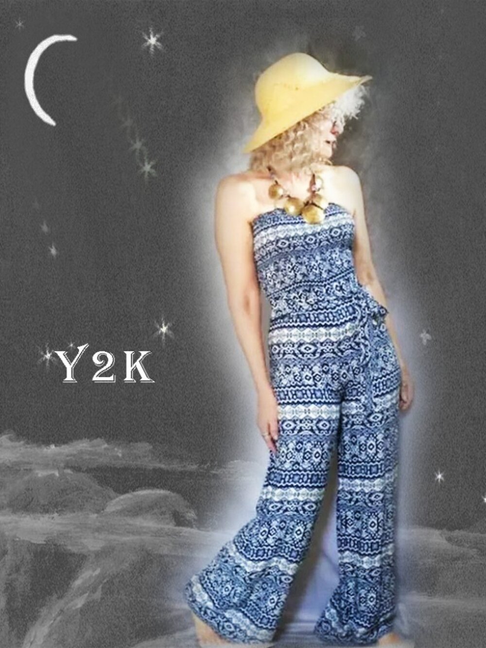 Y2K Strapless Jumpsuit Wide Legs and Sash, Summer Y2kcore 40s VIBE!